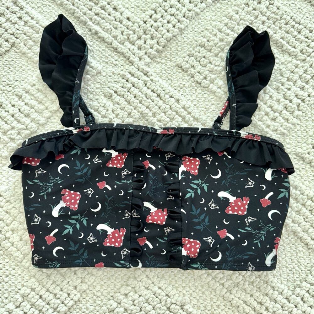 Hot Topic Cottagecore Mushroom Black Bikini Top Plus Size Small Swim Gothic Boho